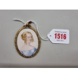 English School, 19th century, bust length portrait miniature of a young lady, on ivory, 5.3 x 4cm