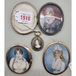 WITHDRAWN FROM SALE English School, early 19th century, half length portrait miniature of Miss