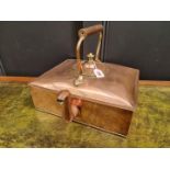 A large and unusual Victorian copper square kettle and cover, 36.5cm wide.