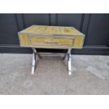 An unusual chrome and yellow ostrich skin occasional table, 70cm wide.