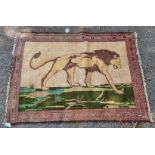 A lion design rug, with floral borders, 150 x 106cm.