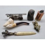 A mixed lot, to include a meerschaum Turk's head pipe; trench art lighter; and a pair of opera