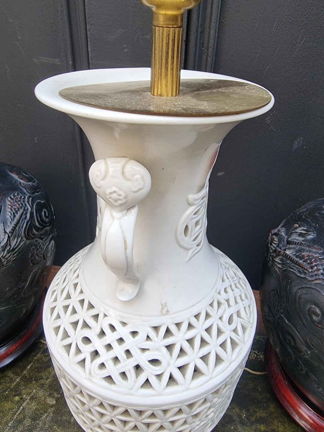 A pair of Chinese style pottery table lamps, height excluding fitting 22cm; together with another - Image 5 of 6
