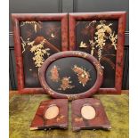 A pair of Japanese lacquer bone shibyama panels, the whole 71 x 46.5cm; together with another