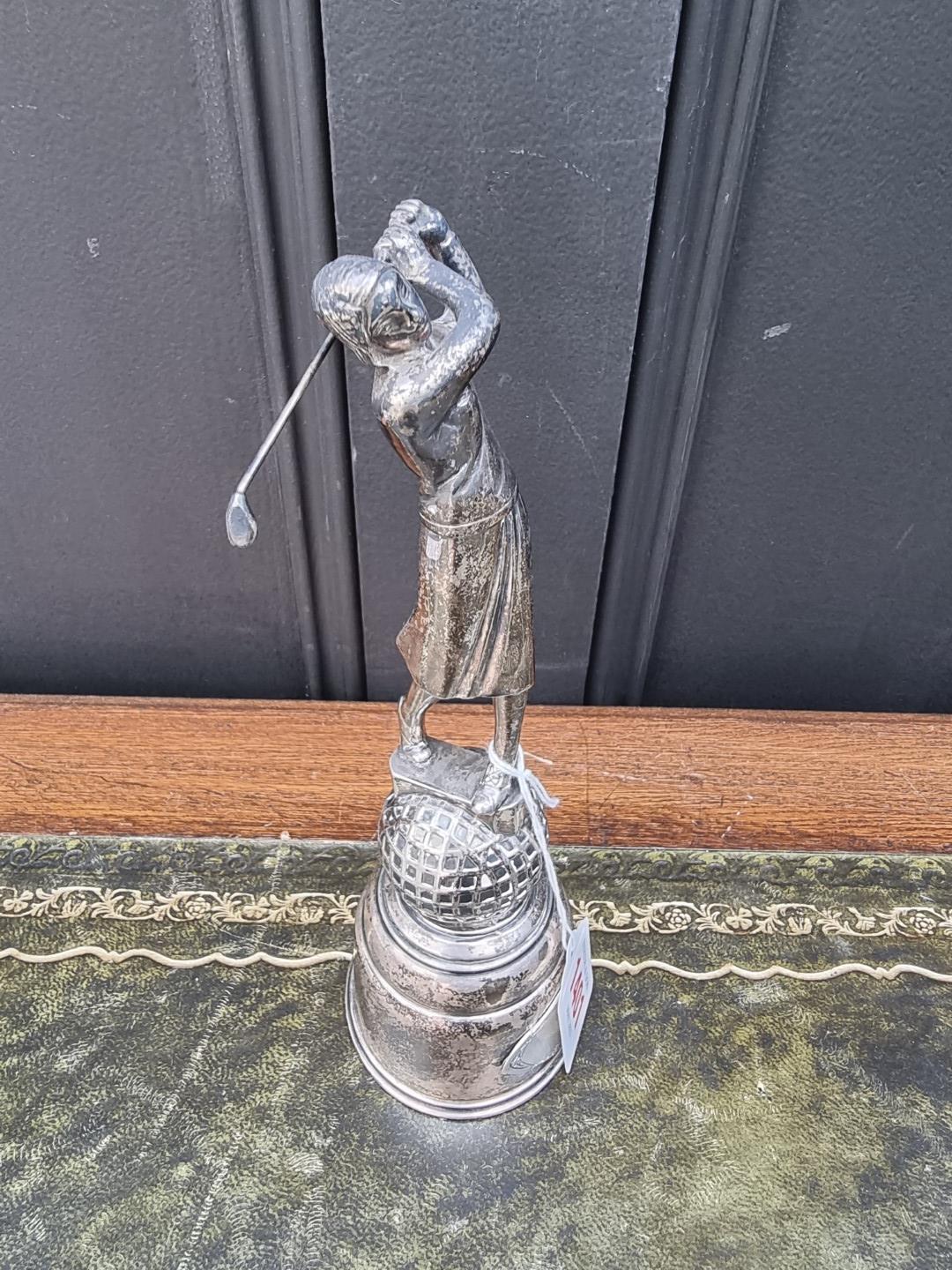 An Art Deco style electroplated golf trophy, 22.5cm high. - Image 3 of 7