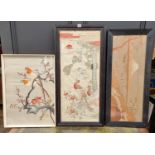 Three Chinese embroideries, largest 80 x 35cm.