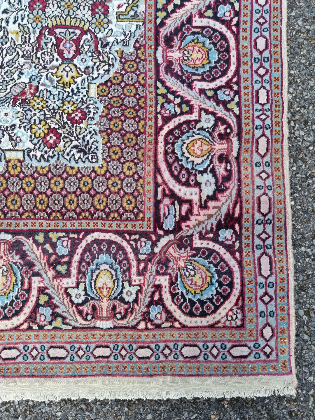 A part silk Tehran rug, having urn and bird decoration to central field, with floral borders, 186 - Image 2 of 7