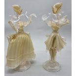 A large pair of Venetian glass figures, 36cm high.