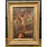 European School, 19th century, Christ on the Cross, oil on vellum, 51 x 33cm.