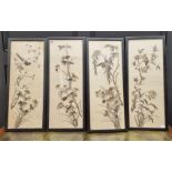 A set of four Chinese silk embroidered panels, 59.5 x 23cm.
