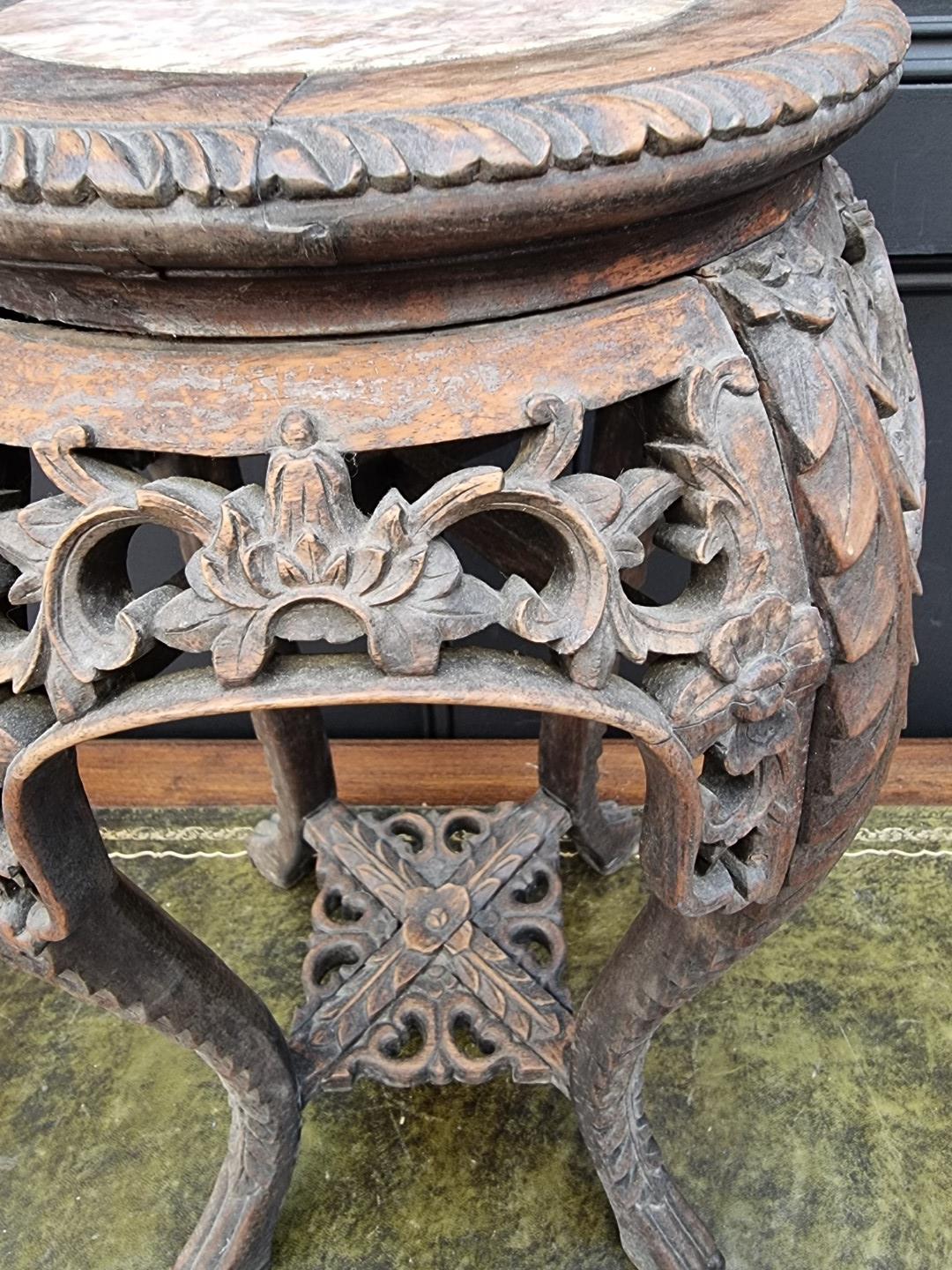 A Chinese carved hardwood and marble inset jardiniere stand, 61.5cm high. - Image 9 of 9