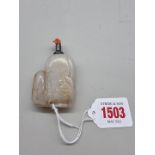 A good Chinese carved white jade gourd form snuff bottle, relief carved with trailing leaves, with