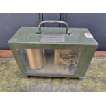 A barograph, by Richard Freres, in green painted metal case, possibly military.