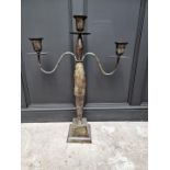 A large copper verdigris twin branch candlestick, 97cm high x 75cm wide.