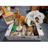 A mixed group of toys: to include a vintage Steiff deer; a tinplate child's sewing machine; a