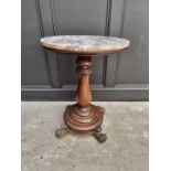 A 19th century mahogany and marble top circular pedestal occasional table, 53.5cm wide.