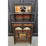 An interesting Aesthetic ebonized burr yew and parcel gilt side cabinet, possibly attributable to