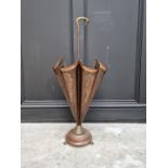 A novelty brass and copper umbrella stick stand, 81.5cm high.