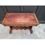 An antique mahogany library type table, with leather inset surface, 98cm wide.