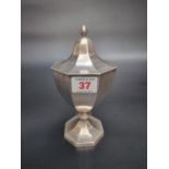 An Edwardian silver lidded sugar vase, of octagonal urn form, by A & J Zimmerman Ltd, Birmingham