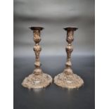 A pair of Georgian style cast silver candlesticks, by Da-mar Silverware, London 1976, 23cm, 1676g.