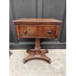 A 19th century mahogany pedestal work table, with hinged top, 60cm wide.