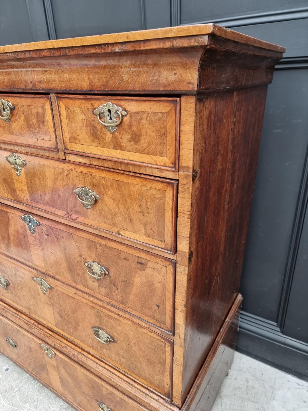 A George II walnut and crossbanded chest on stand, 105.5cm wide, (lacking legs). - Image 2 of 9