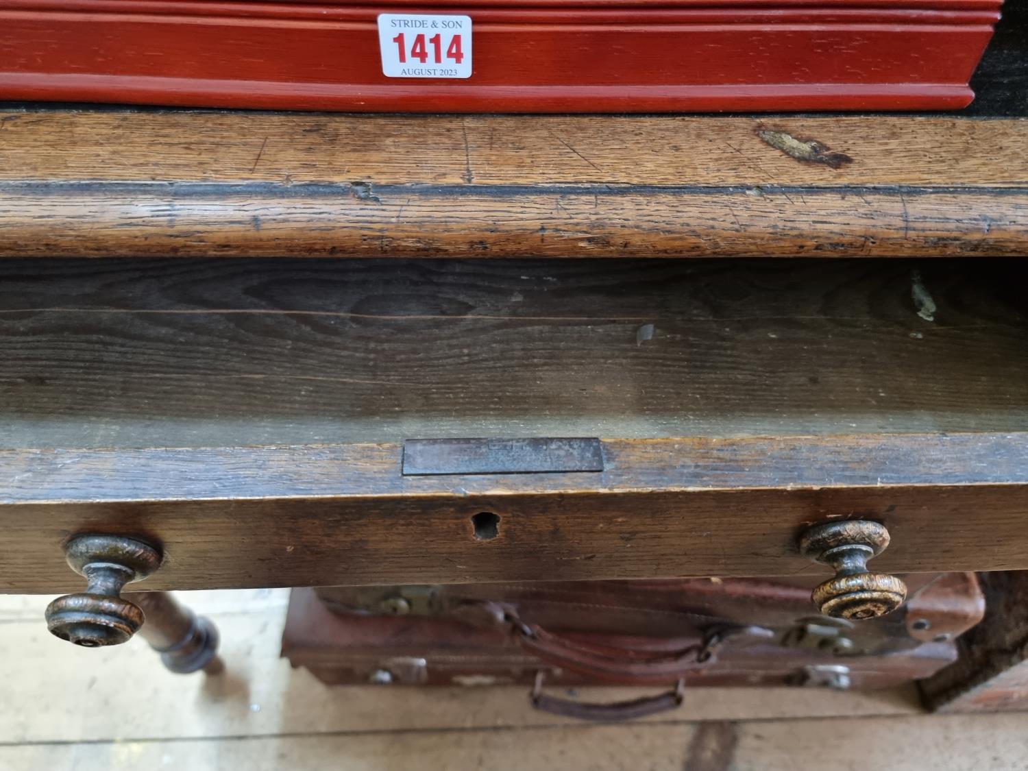 A large Victorian oak desk, 135.5cm wide. - Image 2 of 8