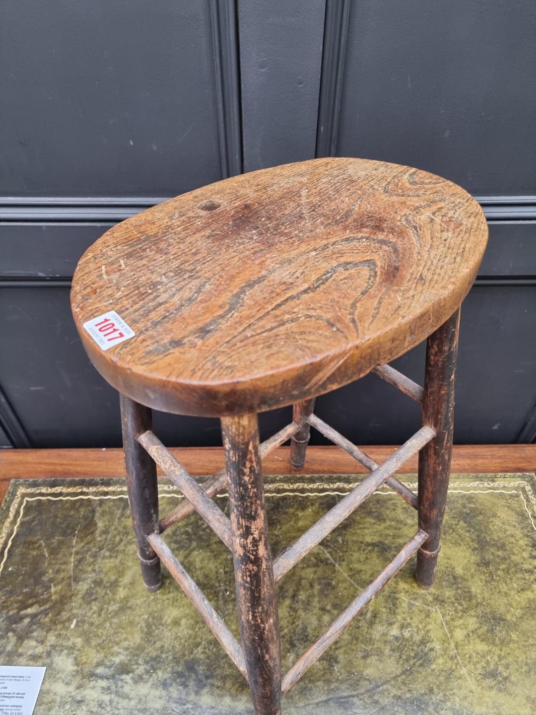 An old elm top high stool, 69cm high. - Image 2 of 5