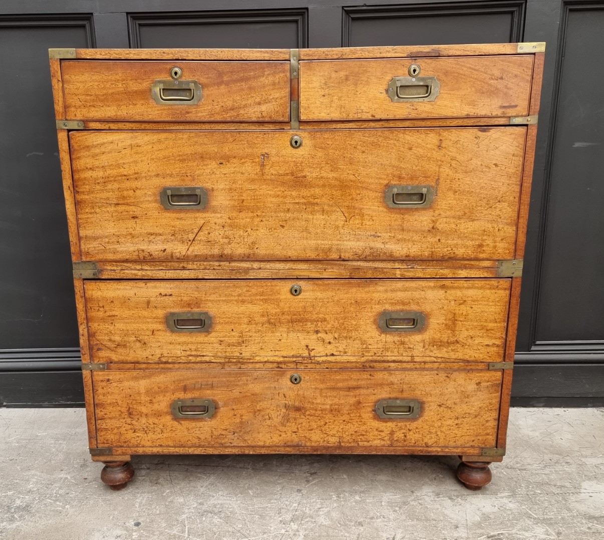 A good 19th century camphor and brass bound campaign chest, with countersunk handles, 99cm wide.