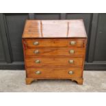 A George III mahogany and crossbanded bureau, 90.5cm wide.