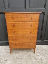 A mid-century walnut five drawer chest, 81cm wide.