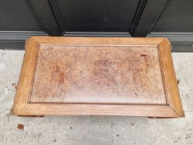 A Chinese carved burr and hardwood opium table, 95.5cm wide.