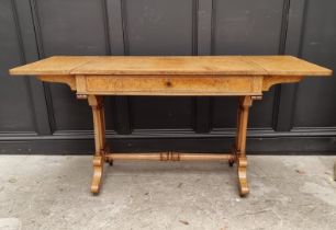 A fine Charles X amboyna & ivory line inlaid sofa table, 155cm when open. En suite with the previous