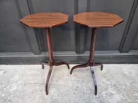 A pair of Regency style mahogany hexagonal tripod tables, 37.5cm wide. (2)