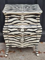 A small reproduction zebra print bombe chest, 52.5cm wide.