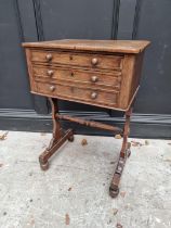 An early Victorian rosewood work table, 50cm wide.