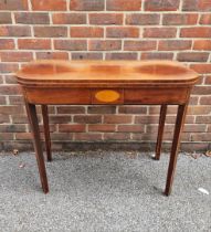 A George III mahogany and inlaid card table, with double gateleg, 91cm wide.