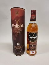 A 70cl bottle of Glenfiddich 15 Year Old Whisky, in card tube.