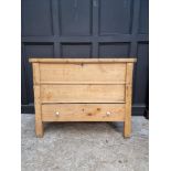 A large 19th century Continental pine mule chest, 115cm wide.