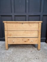 A large 19th century Continental pine mule chest, 115cm wide.