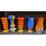 Four Kralik glass spatter vases, largest 20cm. (5)