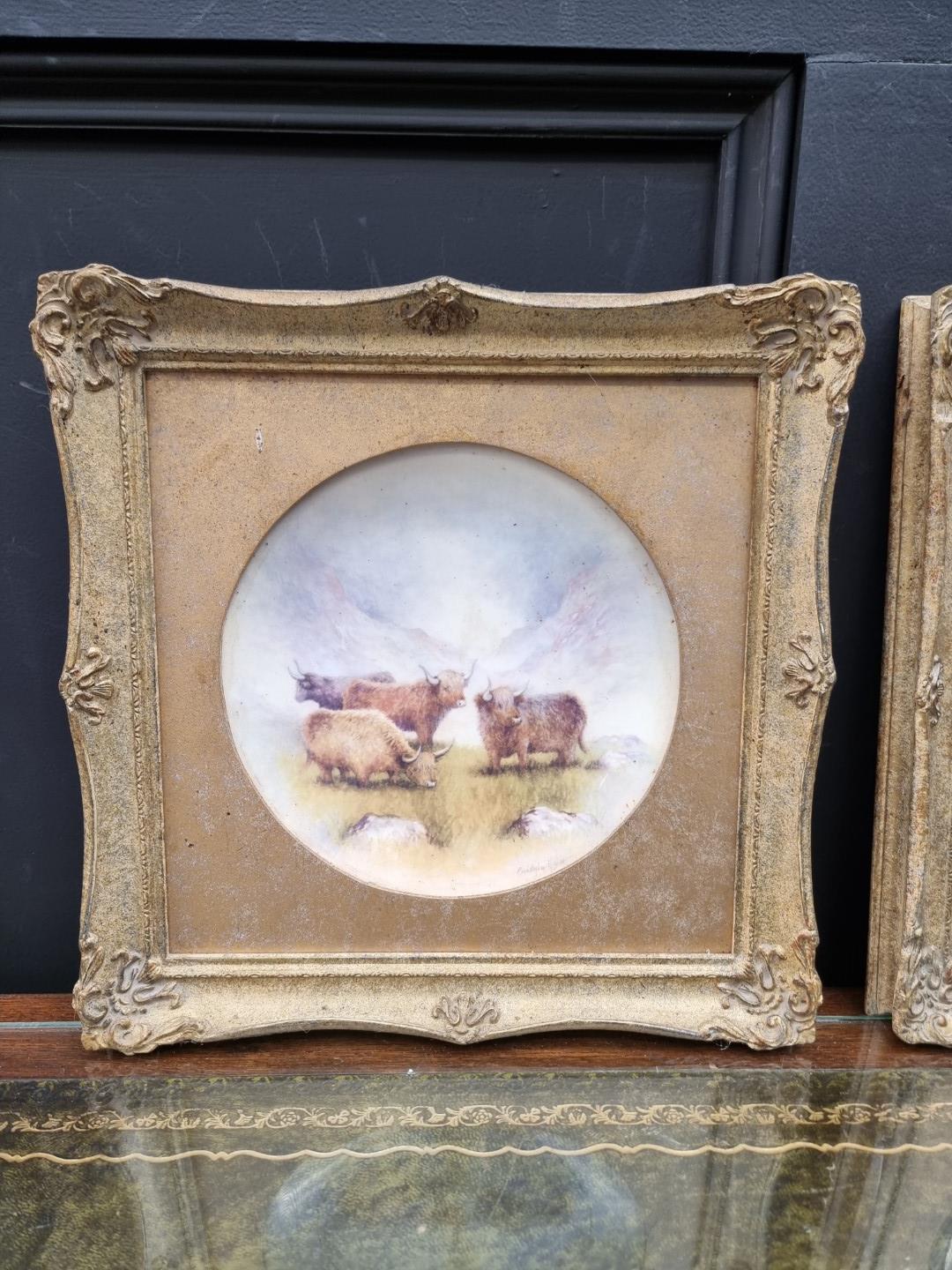 A pair of painted porcelain cabinet plates, by Christopher Hughes, in gilt frames. - Image 2 of 5