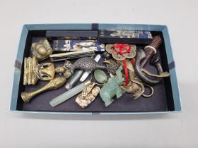 A mixed lot of Oriental and other items, to include a Japanese bone netsuke.