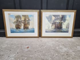 Geoff Hunt, Nelson's ships 'Victory and Squadron...'; 'Victory Races Temeraire', a pair, each signed
