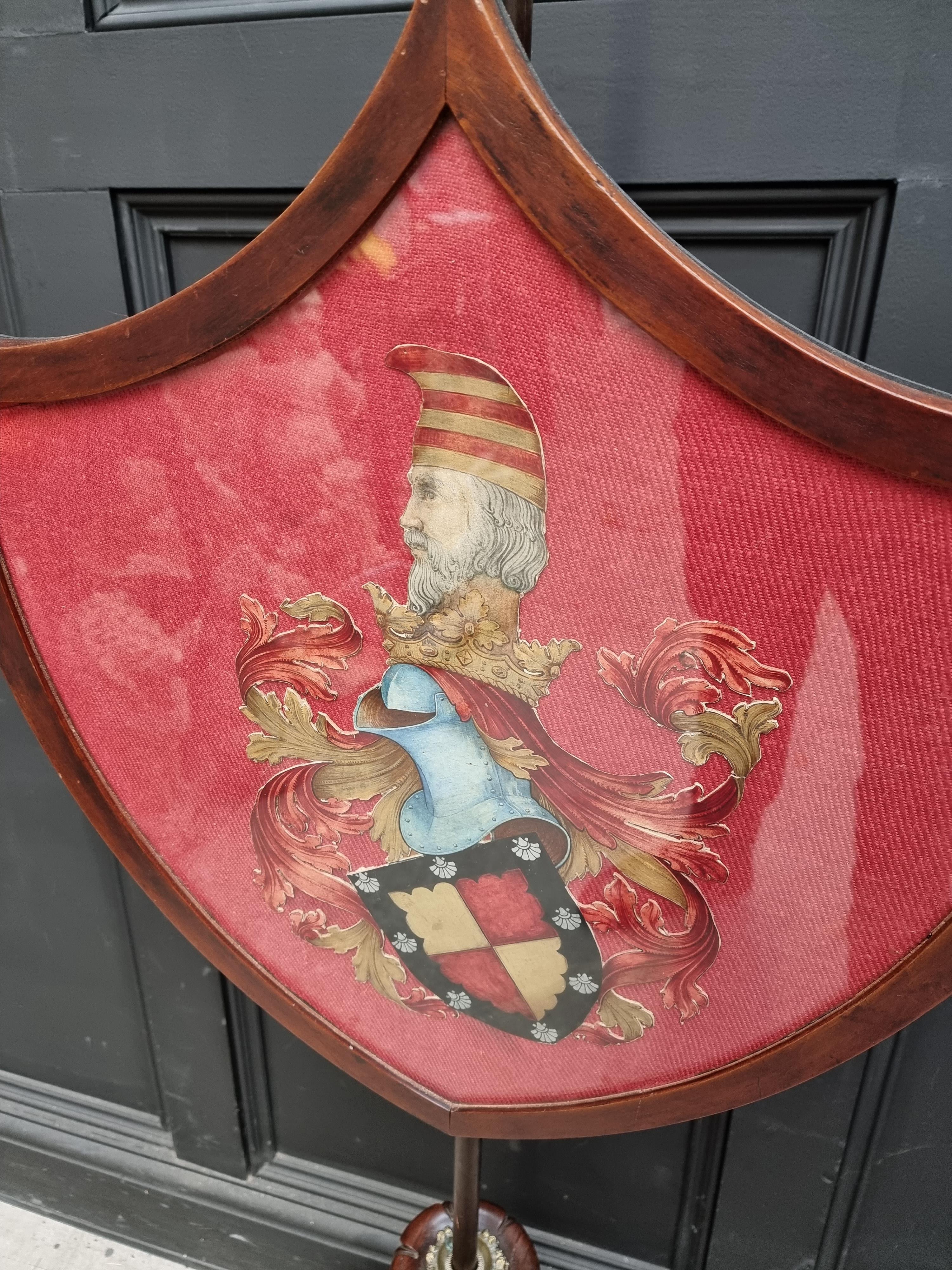 A George IV rosewood polescreen, the shield incorporating a watercolour painted crest. - Image 2 of 5