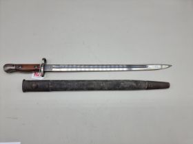 A World War I Canadian Pattern 1907 bayonet and scabbard, by Sanderson 1917.