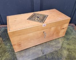 An oversized sycamore and inlaid writing slope, in the manner of David Linley, 60.5cm wide.