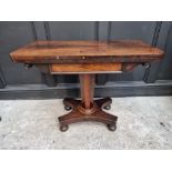 An early Victorian rosewood pedestal card table, 91.5cm wide.