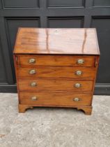 A George III mahogany and crossbanded bureau, 90.5cm wide.